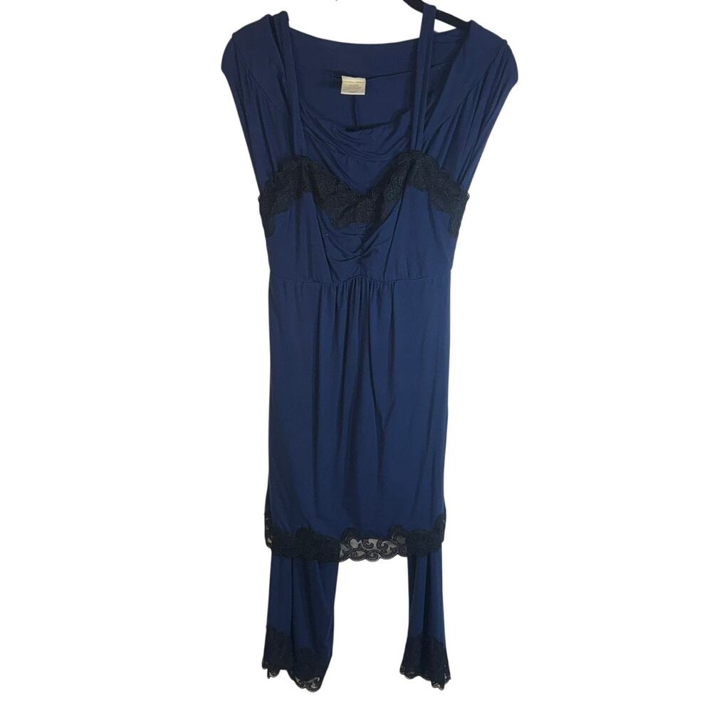 Soma Womens M Blue Black Lace Pajama Set Cami Capri Pants Sleepwear Lounge